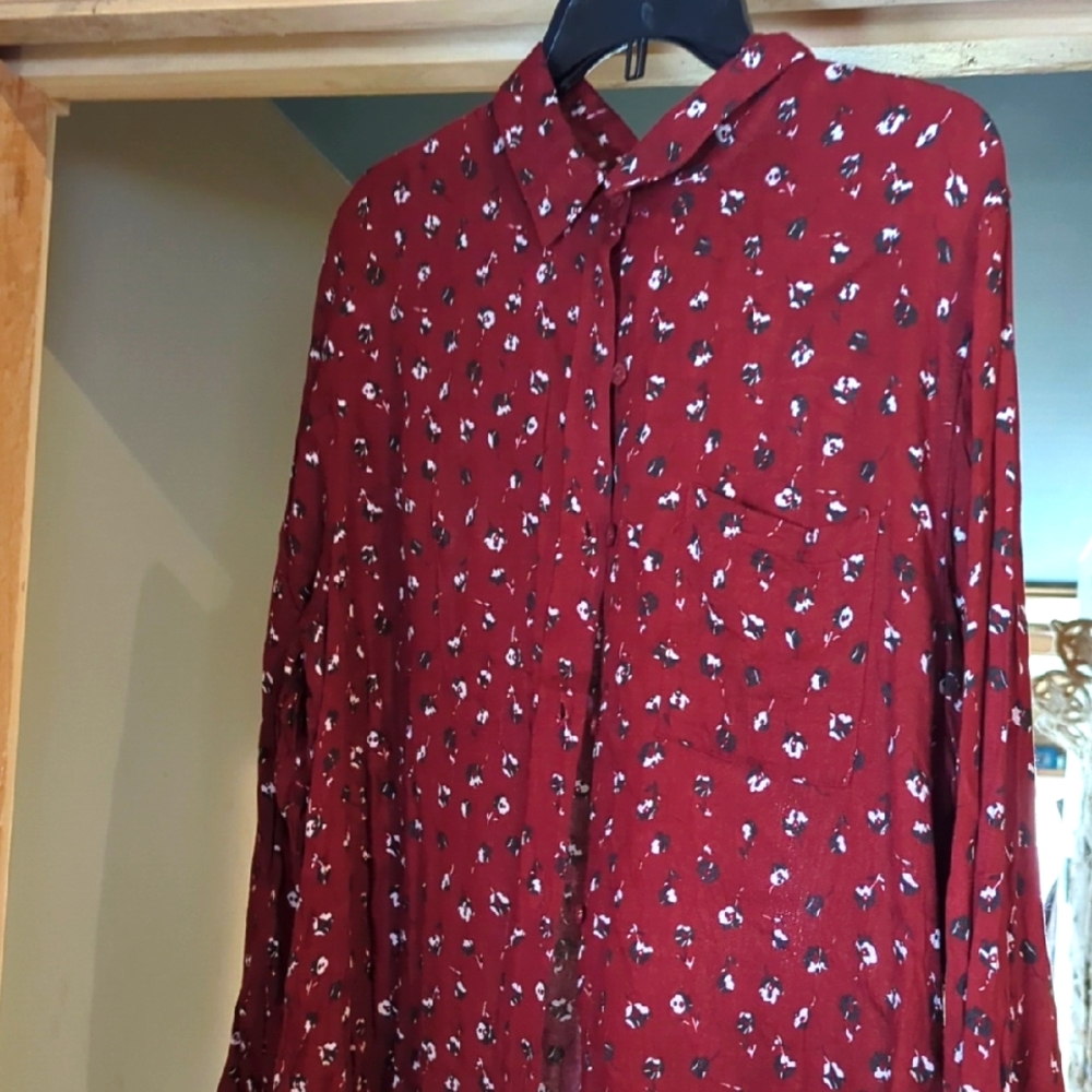 Rust Button-Up Shirt with Pattern